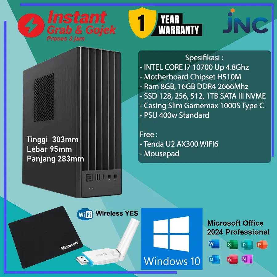 Komputer Slim Case i7 Gen10 Rakitan RAM DDR4 SSD NVME CPU Mini PC i7 - Case Slim