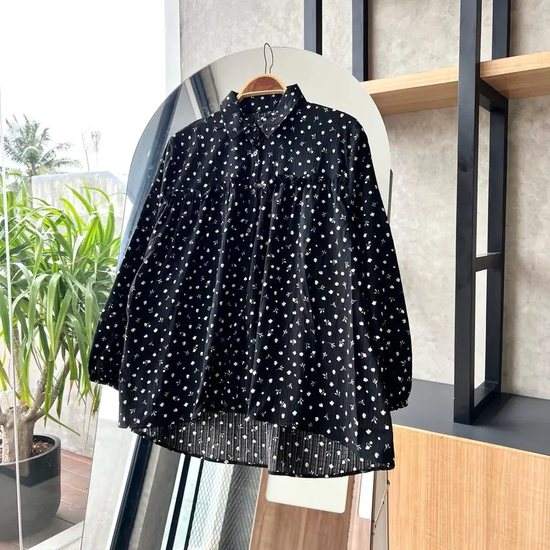 BY.HANA 548 | Kemeja Rempel  motif Atasan Panjang Wanita Variasi Baju Linen Flanel Crinkle 2