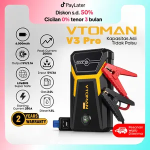 Vtoman V3 Pro Jumper Aki Mobil dan Motor kapasitas 6000mah Jumper Aki Kendaraan, Powerbank Portable Car jumper aki powerbank jumper aki untuk mobil 12v jumper mobil kekinian murah premium quality pria wanita bisa cod pertolongan darurat urgent