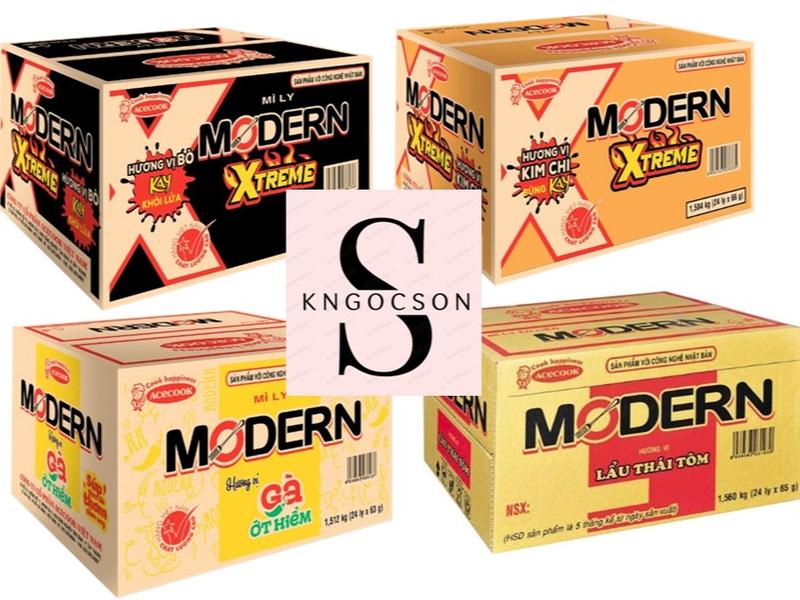 Thùng 24 mì Ly Modern vị bò cay vị kim chi gà ớt hiểm ly hảo hảo tôm chua cay lẩu thái tôm