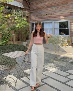 Kulot Jeans Wanita Loose Putih Celana Jeans Wanita Kekinian Highwaist Non-Stretch Size 27-34