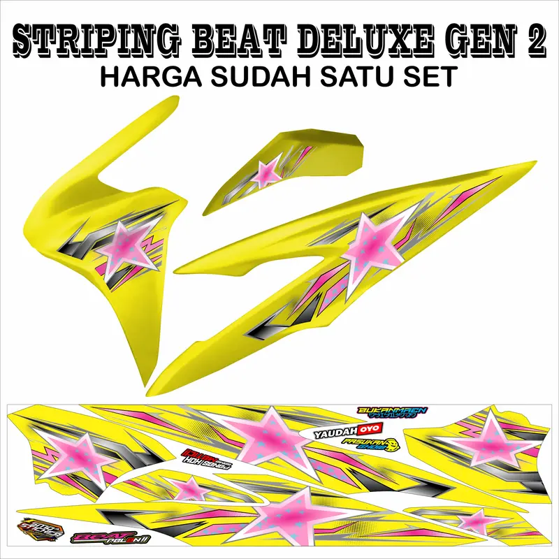 STRIPING VARIASI STICKER HONDA BEAT DELUXE GEN 2 MOTIF BINTANG PINK KEREN SIMPLE MURAH Motorcycle 5