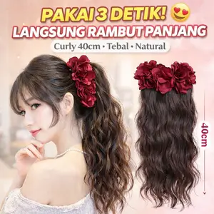 VELASHIC rambut palsu wanita curly, rambut palsu wanita, hairclip layer, banana hair clips, Jepit Rambut Bunga 3D Satin, Wig Keriting Ombak 40cm, Ponytail Kepang Wanita, Klip Rambut Bunga Merah & Biru, Wig Water Wave Wanita, Tambah Volume H028 Braid