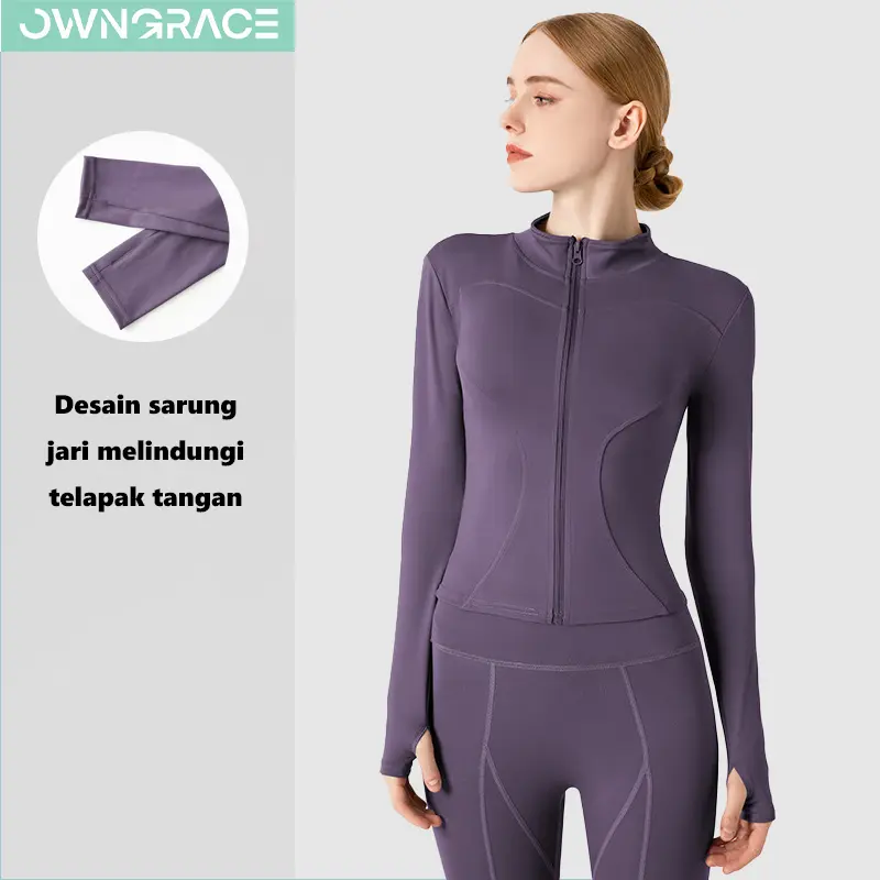 Owngrace-Jaket Olahraga Wanita Lengan Panjang UPF 50+ Yoga/Fitness Sport Poliester Spandex Berkualitas Tinggi outfit jogging 6