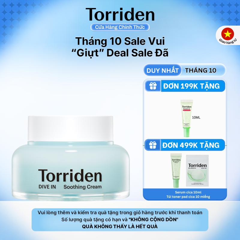 [Torriden Chính Hãng] Kem gel dưỡng HA Torriden 5D Hyaluronic Acid phân tử nhỏ cấp ẩm làm mát dịu da DIVE IN Soothing Cream 100ml [*]