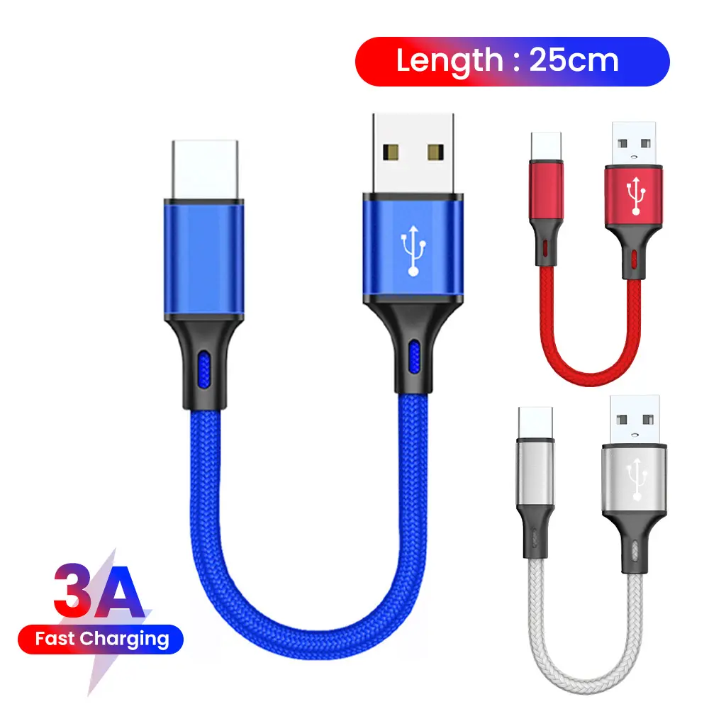 0.25M Short Cable Micro USB Cables Type c iOS Data Cord Fast Charging Portable Wire for Power Bank iPhone Huawei Xiaomi Redmi Oppo Vivo Android and iOS Phone Connector Cellphone Smartphone Charger Electronic