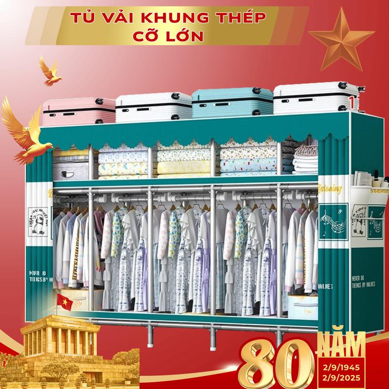Tủ Vải Tủ Quần Áo Khung Thép Chốt Thép 5 Buồng 10 Ngăn Cỡ Lớn 250cm Treo Quần Áo Rộng Rãi Gấp Gọn Dễ Lắp Ráp Bền Đẹp