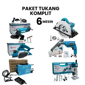 PROMO PAKET 6 MESIN MIKAYO MESIN LAS 450W BOR 10 MM GERINDA 4 INCH CIRCULAR SAW SERUT KETAM SUGU KAYU PROFIL TERIMMER ROUTER