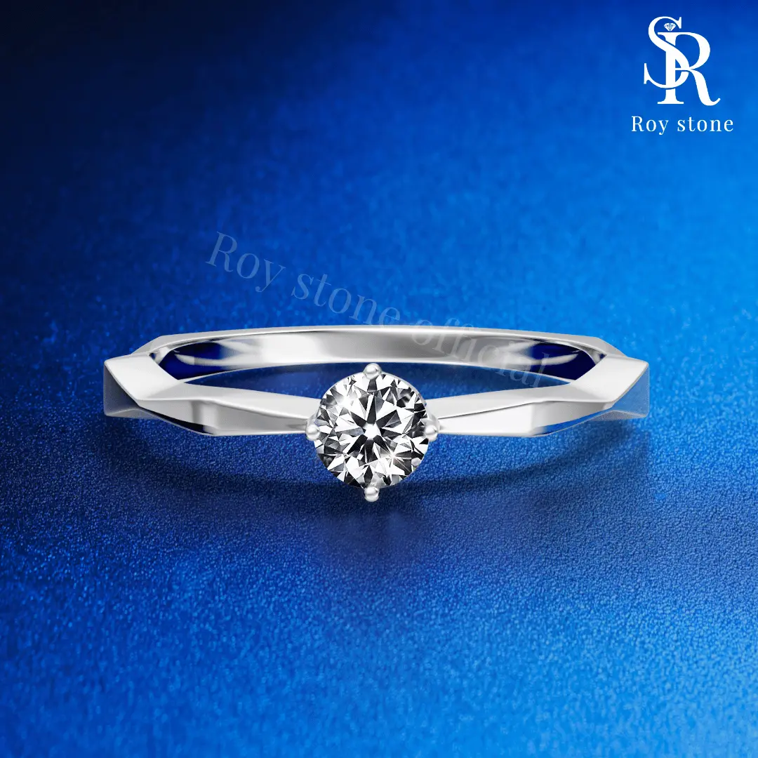 RoyStone - Cincin Wanita Moissanite Original Lapis Emas 18K - Ellery Ring