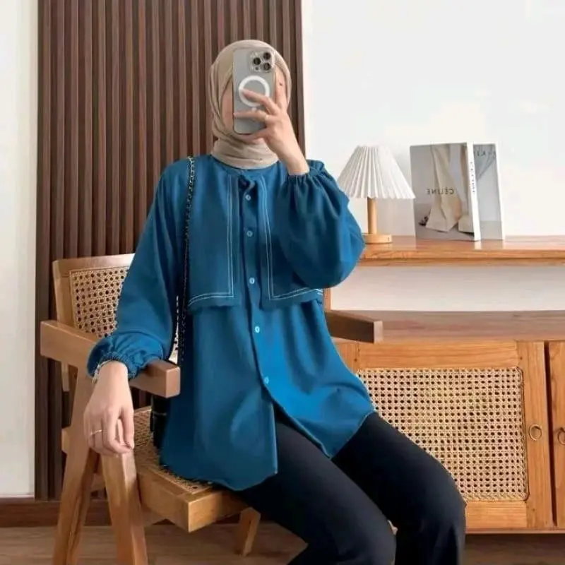 Blouse Variasi Layer Depan Belakang Wanita Jumbo Oversize Shakila Premium Style Tangan Panjang - Triana 0