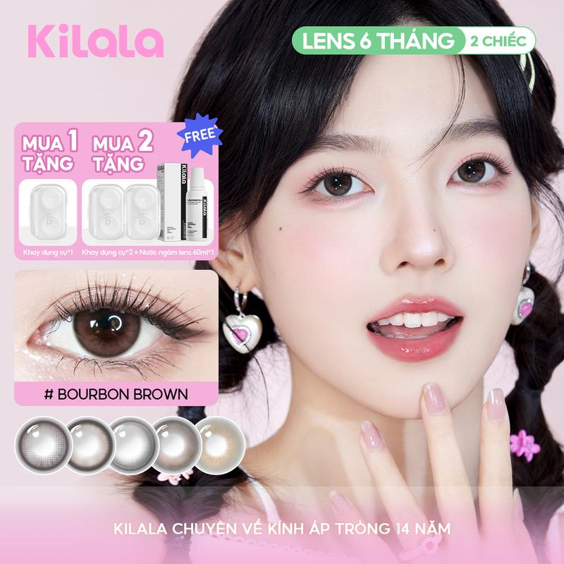 1 cặp Kính áp tròng Kilala lens 6 tháng màu Đen Nâu Xám Lục Lam Hồng DIA 14.2-14.5mm độ cận 0-7 bộ sưu tập màu sắc đa dạng hợp với nhiều phong cách Dòng sản phẩm A Little Tipsy Quà tặng miễn phí