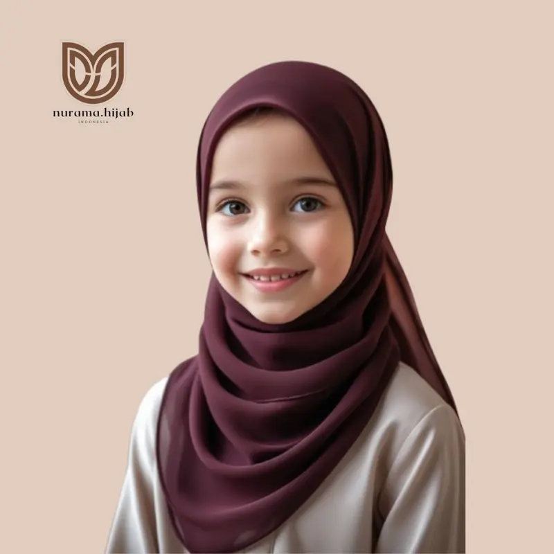 Jilbab Pashmina Instan Anak Ceruty Babydoll Jahit Dagu Usia 4-10 Tahun 1