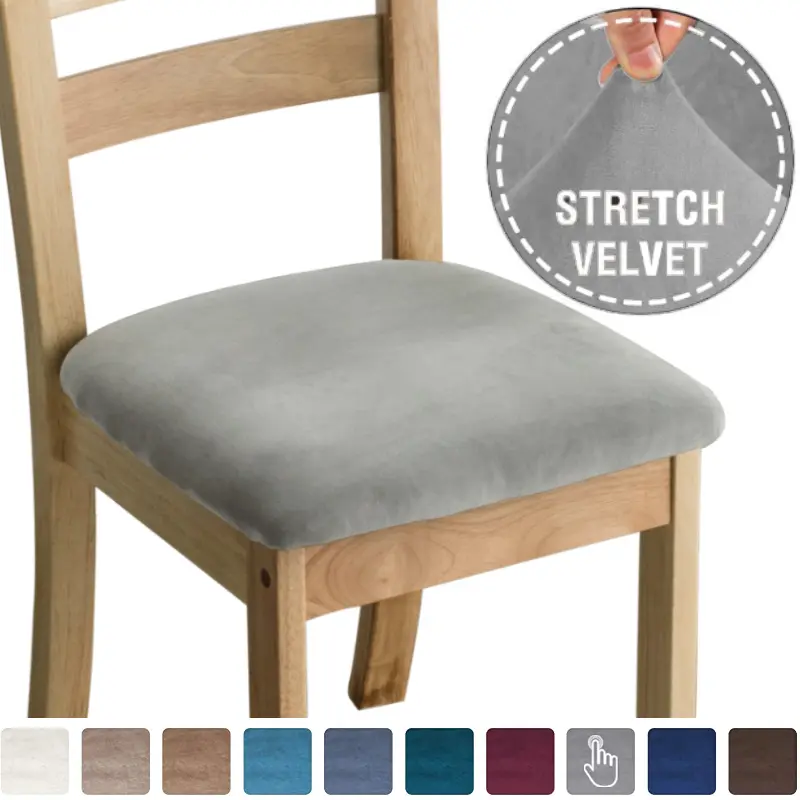 High Stretch Soft Velvet Dining Room Upholstered Chair Cushion Covers Removable Chair Seat Slipcovers with Washable Furniture Protector