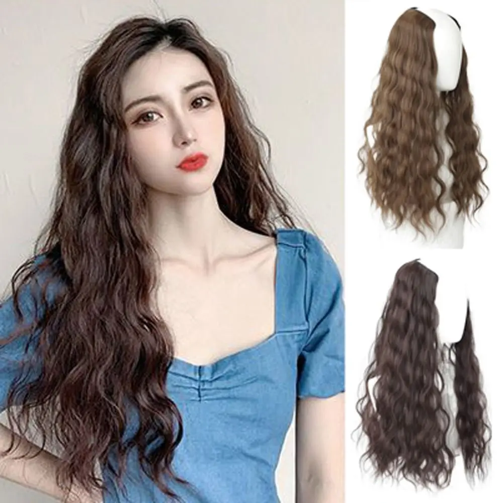 Phụ Kiện Tóc Dự Tiệc Hàng Ngày Cho Nữ, Phụ Kiện Tóc Màu Đen Liền Mạch, Tăng Thể Tích Tóc, Sợi Chịu Nhiệt, Mảnh Tóc Sóng Tự Nhiên, Kẹp Một Mảnh, Tóc Giả Dài Xoăn, Nối Tóc