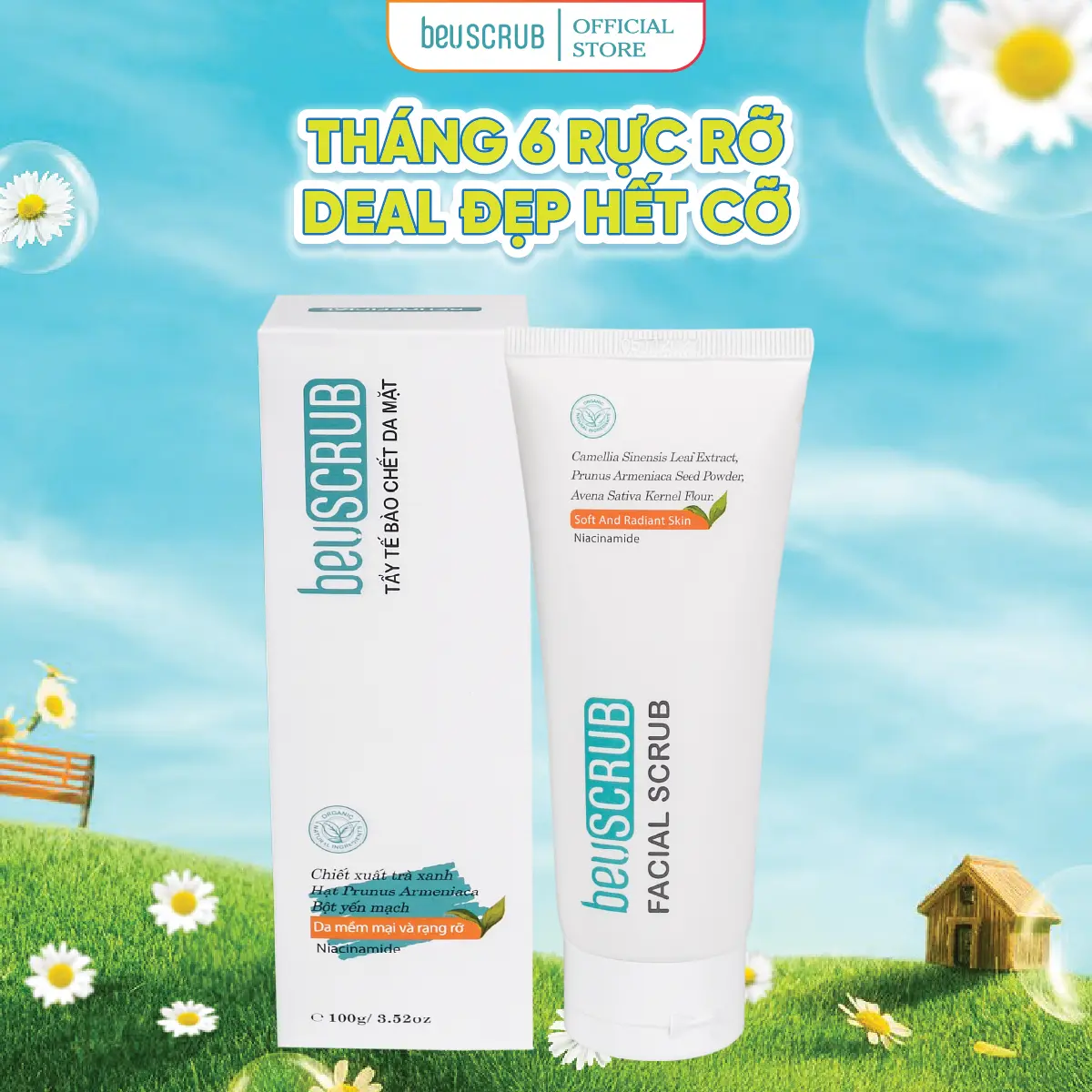 Beuscrub Tẩy Tế Bào Chết Cho Da Mặt 100G - Skincare Làm Đẹp Da, Hỗ Trợ Làm Sạch Da, Dưỡng Ẩm Dịu Nhẹ, Giúp Da Mịn Màng Và Tươi Sáng Women - Tdc61 Trà
