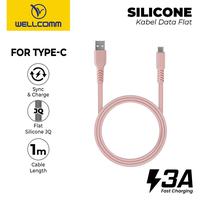 Gambar Kabel Data Wellcomm Fast Charging 3A Flat Silicone Type-C 1M 100cm - BLACK dari wellcommofficialstore Kota Tangerang Selatan 1 Tokopedia