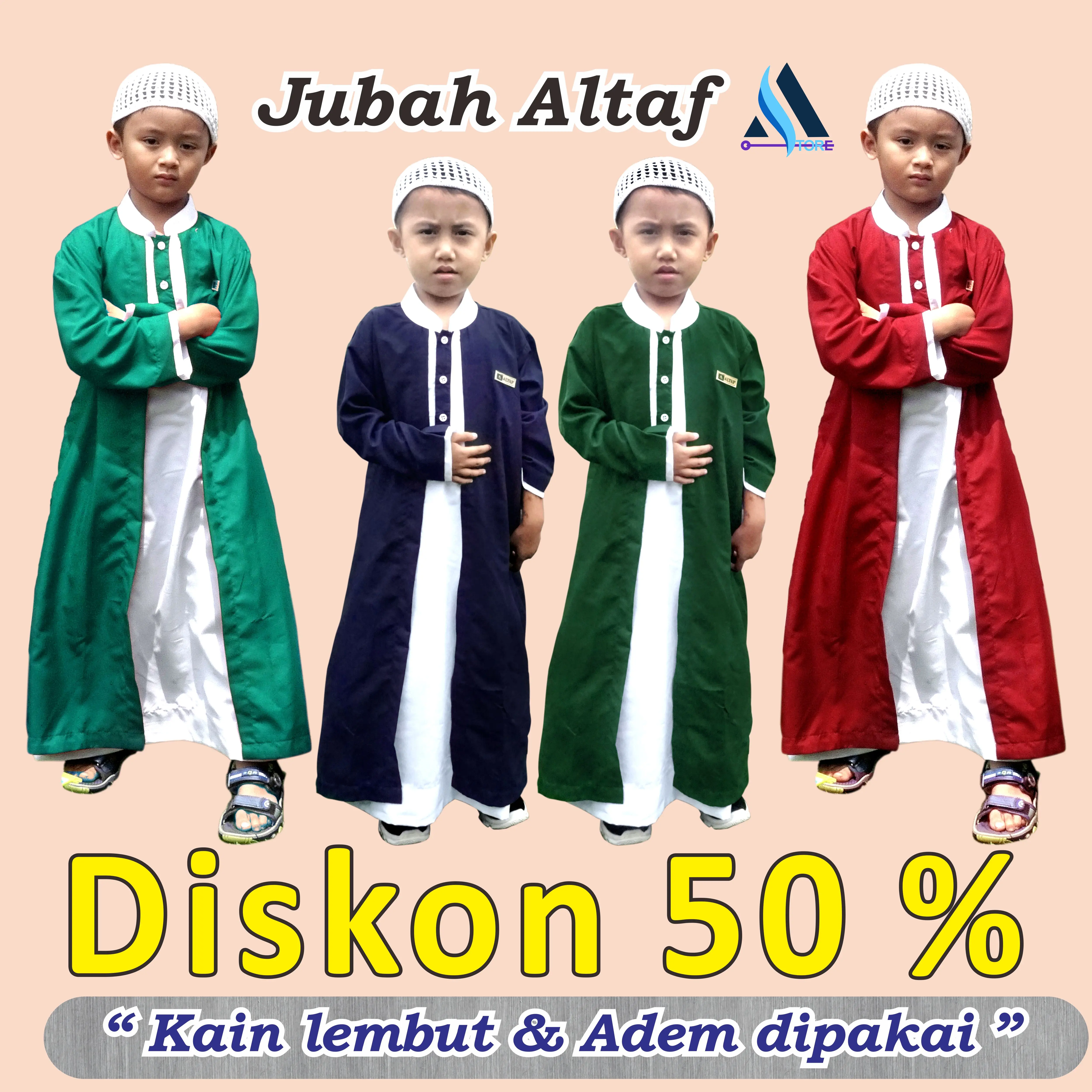 Jubah habib anak by Altaf ORI Hijau Kerah Muslim Nyaman Panjang Remaja Tangan Baju Gamis Koko Kurta Atasan