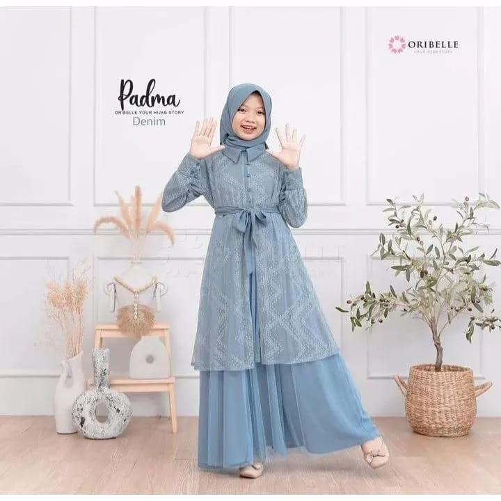 Gamis Muslim Anak Perempuan Usia 6 7 8 9 10 11 12 13 Tahun Padma Syari Kids Bahan cringkel Brukat 4