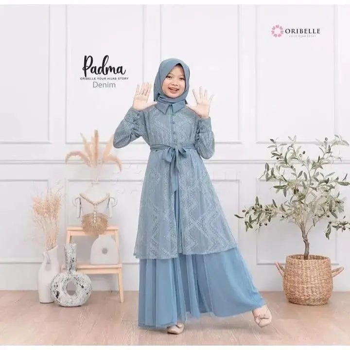 Gamis Muslim Anak Perempuan Usia 6 7 8 9 10 11 12 13 Tahun Padma Syari Kids Bahan cringkel Brukat 3