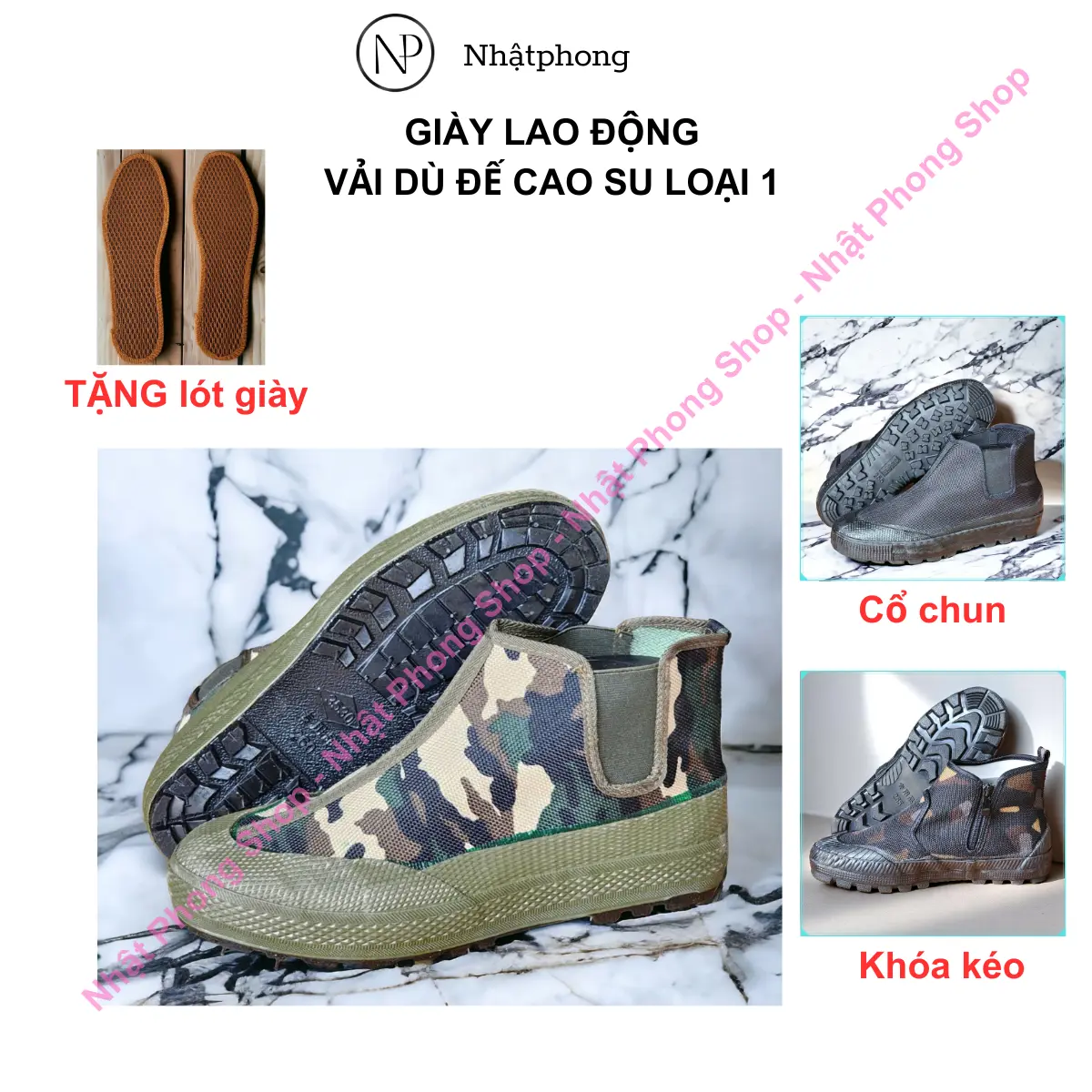 [KHÔNG CHỐNG ĐINH] Giày lao động cổ cao không dây buộc - Đế cao su chống trơn trượt màu xanh zăn zi và màu đen Caro