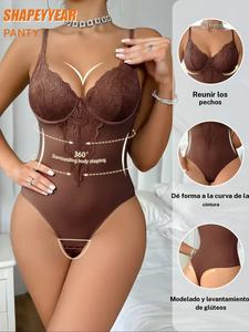 Body moldeador de encaje para mujer, ropa interior sexy sin costuras con relleno, liguero con broche en la espalda, soporte de hueso de acero, diseño elegante con volantes