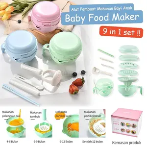 9IN1 Perlengkapan MPASI Set Makan Bayi MS-1001 Alat Makan Bayi Multifungsi Grinding Bowl Baby Food Maker Alat Pembuat Makanan Mpasi Bayi Merah