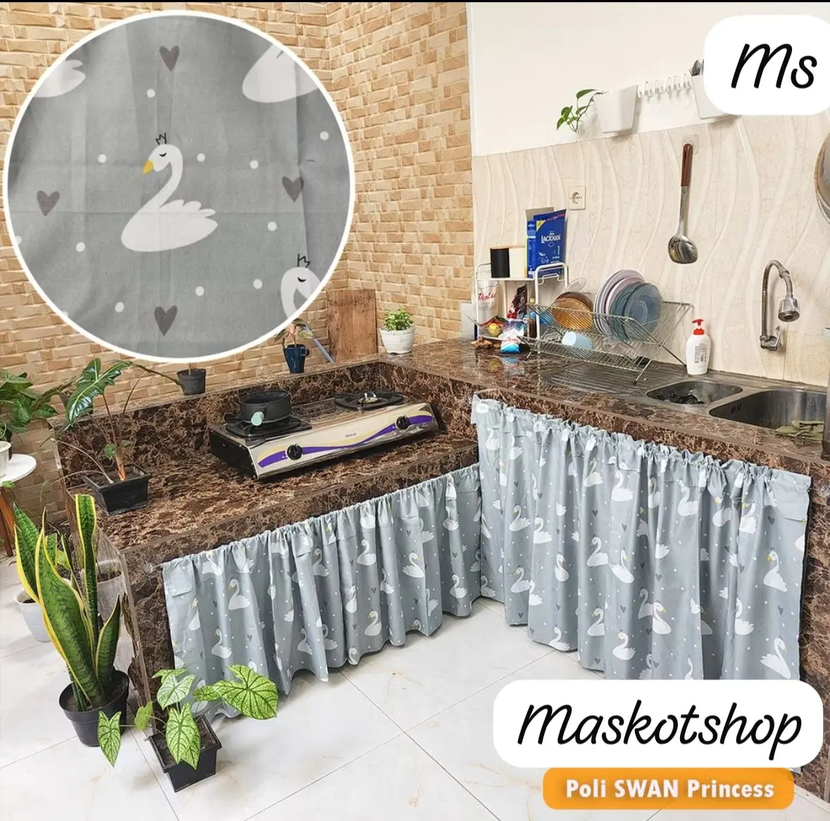 Gorden Kolong Dapur Minimalis Free Tali - Ukuran Lebar 100 cm x Tinggi 70 cm Kain
