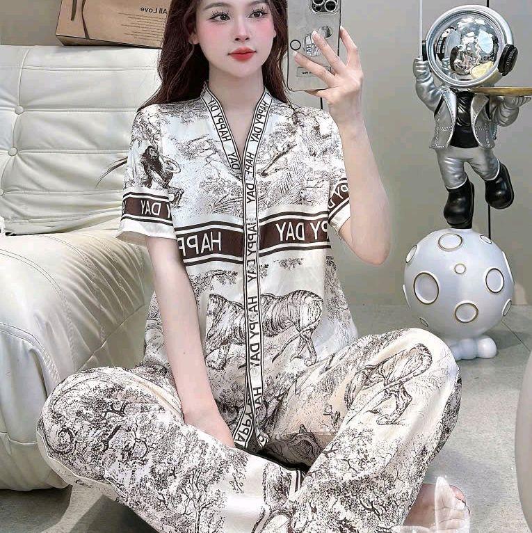   40-60kg X-Bộ đồ mặc nhà Áo TAY NGẮN quần dài chất liệu: LỤA XƯỚC TƠ TẰM và LỤA MỊN TƠ TẰM QC VÀ lụa mịn cho Nữ Women 