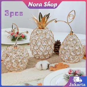 3Pcs Set Buah Kristal Pajangan / Ornamen Nanas Pear Apple Kristal