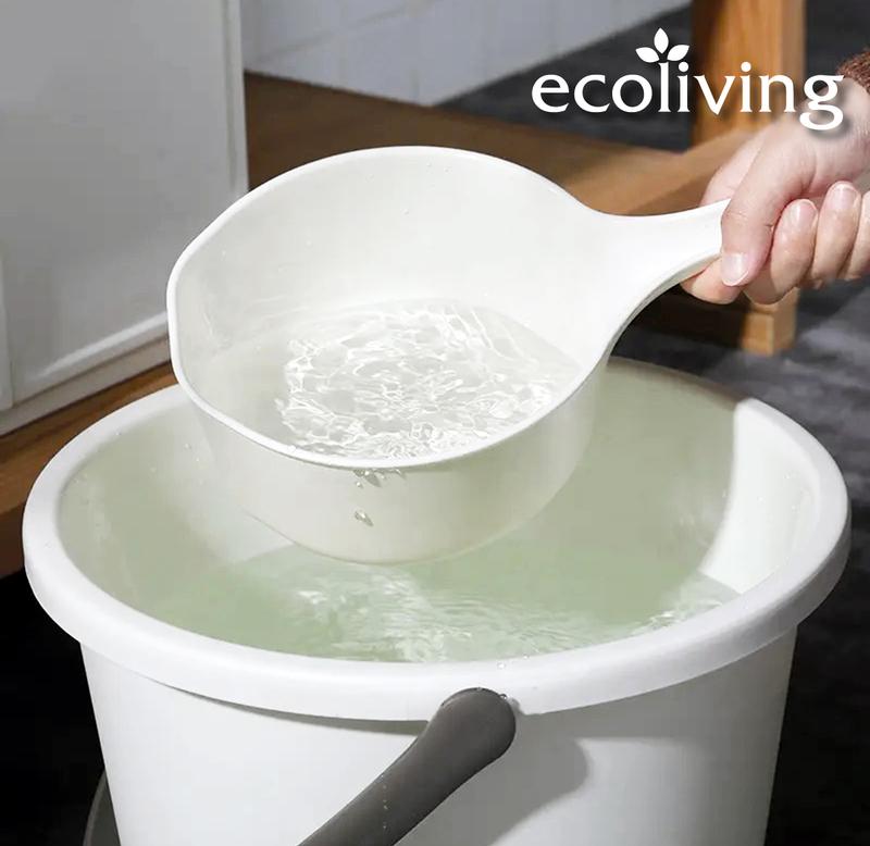 ECO LIVING Bathroom Water Pail Tub W/Heavy Duty Hanging Hole & Handle, Ladle Dipper, Gayung Mandi, ECO-71/WH 6