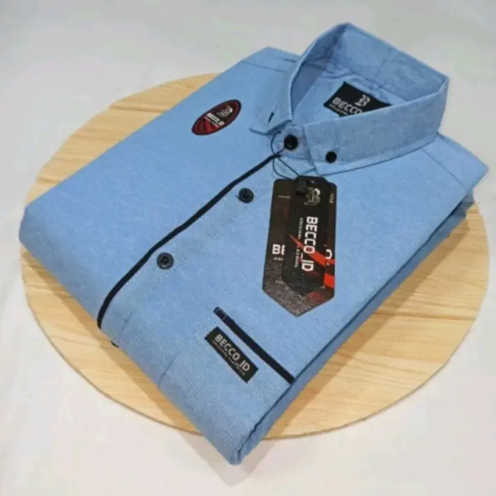 Kemeja list lengan pendek Baju kantor casual Hem pria polos formal atasan cowok