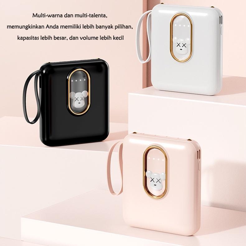 PowerBank Mini 20000mAh Ultimate Backup Battery Cute Kaws Good Quality with 4 Charging Cable Fast Charge 20000mAh Powerbank Charger for Samsung iPhone Jam Pengisian Cepat 2.0