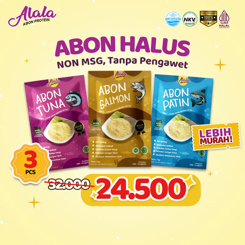 [PAKET BUNDLING HEMAT 3 PCS] ALALA Abon Bayi  8 Bulan -  Makanan Bayi Tidak Pedas - Abon Alala 15gr Abon MPASI Bubuk Powder Tabur 3