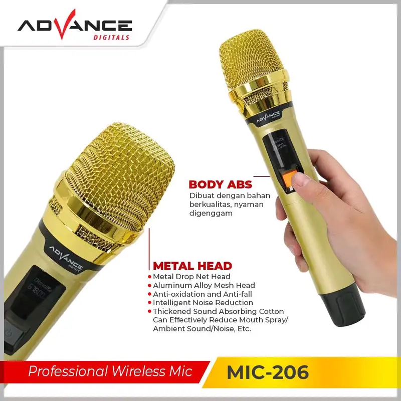 ￼ADVANCE Professional Microphone MIC-206 Mic Wireless Mikrofon Gold Bisa di Charger [Garansi 1 Tahun] 3