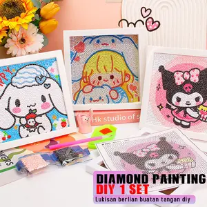 Diamond Painting Set dengan Bingkai Stiker Puzzle Mainan Edukasi DIY Gambar Anak 5D Diamond Painting Full Kit Set Berlian Bulat DIY Kreatif Dekorasi Kamar Anak Kuromi Cinnamoroll Lotso