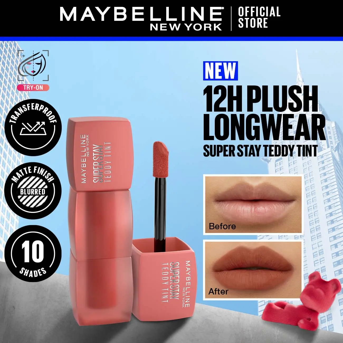 Maybelline Super Stay Teddy Tint - 12H Longwear Soft Blurred Matte Creamy Lip Tint Transferproof