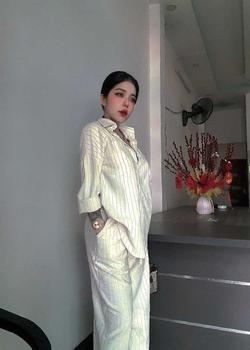Product Review of S164 SET ĐỒ NỮ GỒM ÁO SƠMI KÈM QUẦN SUÔNG CHẤT LIỆU LINEN HOẠ TIẾT SỌC FREESIZE- set đồ sang chảnh nữ from N** l** 1