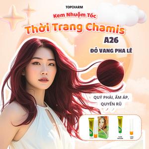 Kem nhuộm màu Đỏ Vang Pha Lê A26 TOPCHARM 30 màu, lên màu nhanh chuẩn, dưỡng tóc bóng mềm (kèm oxy, bao tay, lược) Nhuộm Tóc Đổi Màu Tóc Nữ