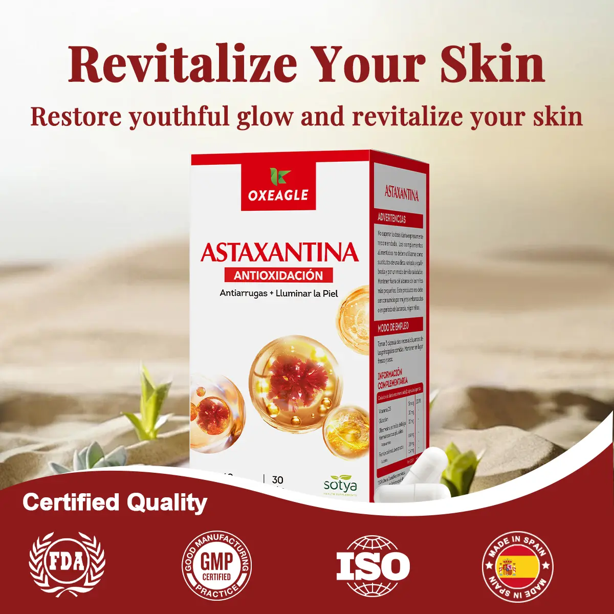 【Oxeagle】Daily Use Astaxanthin Capsules | Antioxidant Supplement | Anti-Aging | Support Eye Health & Joint Mobility | Enhance Immunity | Lutein & Vitamin D | 60 Capsules/Bottle
