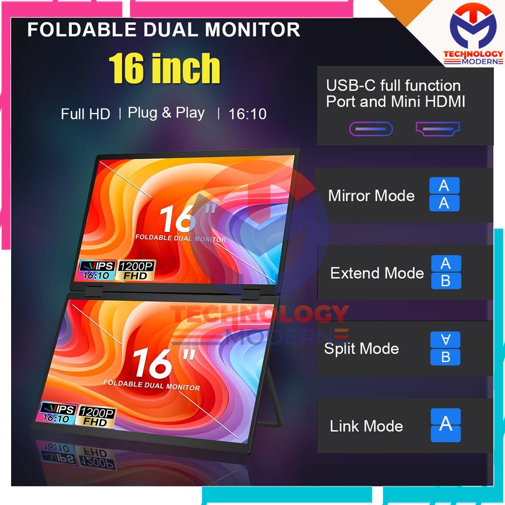 Triple Monitor Portable 16 Inch Extend Display with 315º Flip Windows & Mac Support Surface Phone Xbox PS5