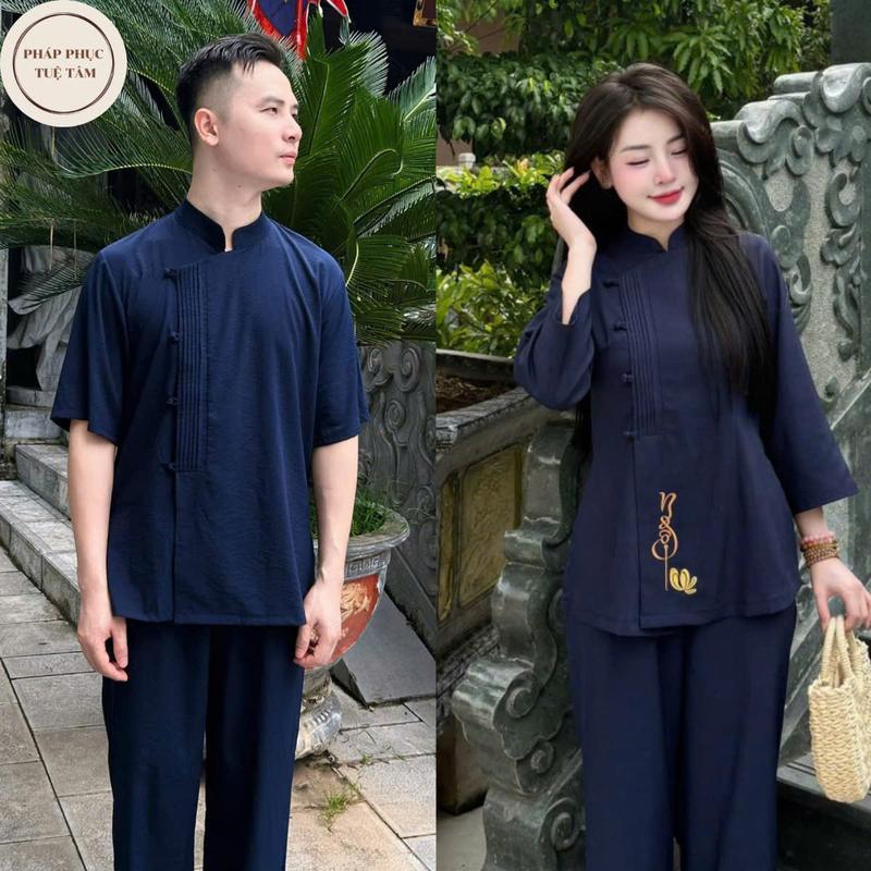 [SET NAM - NỮ]  Đồ lam đi chùa NGỘ pháp phục vạt hò cho nam - nữ vải đũi cao cấp mềm mát