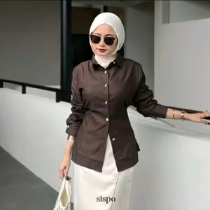 HL.store12 Seka Shirt-Kemeja Fitted Wanita Katun | Atasan Wanita Lengan Panjang Fit Body Baju Casual Basic Linen Oversize Cewek Kerja Hitam Shakila