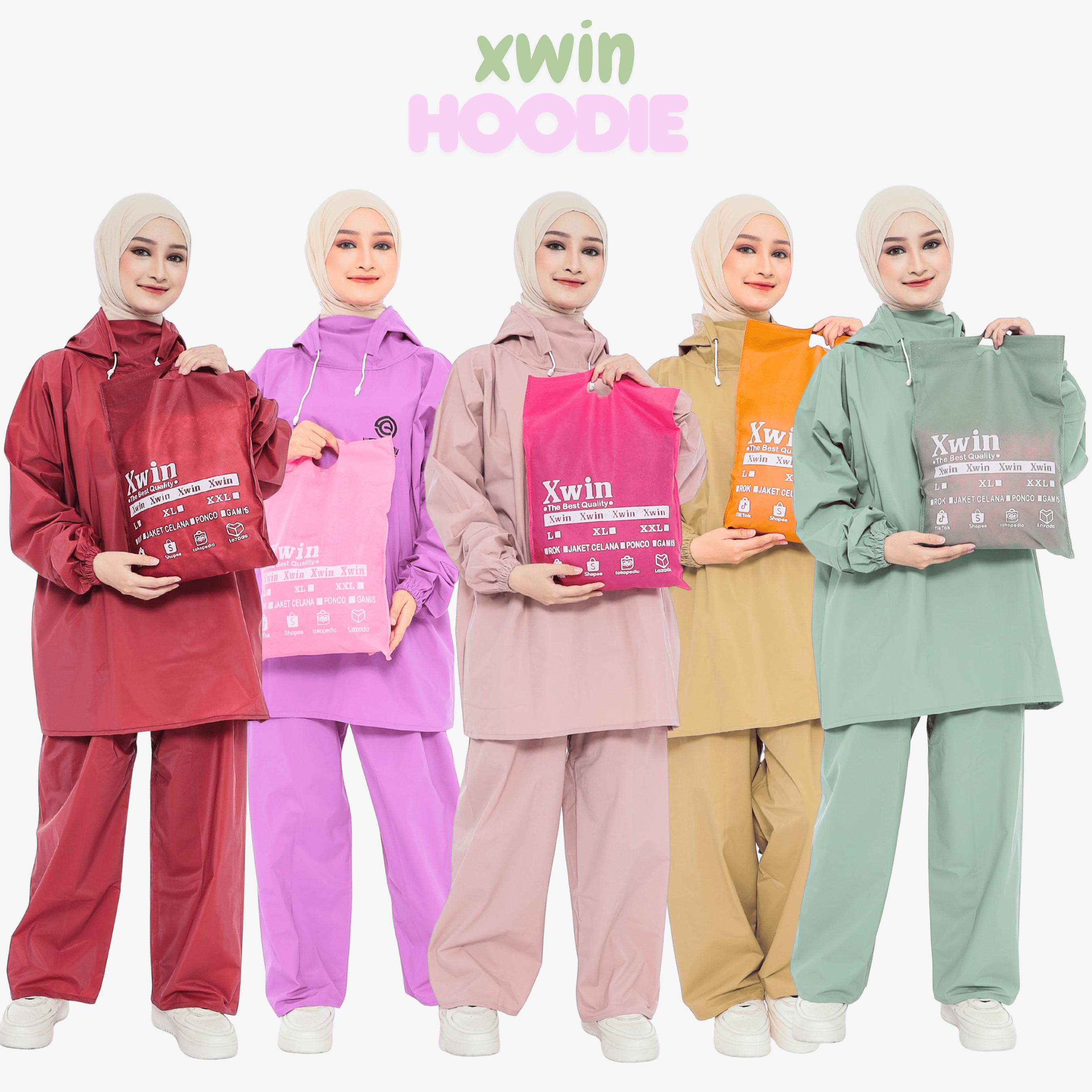 Jas Hujan Raincoat Anti Rembes Air By Xwin Mantel Hujan Original Setelan Baju Celana - Bahan Pvc Karet Elastis Kuat Tebal untuk Pria dan Wanita