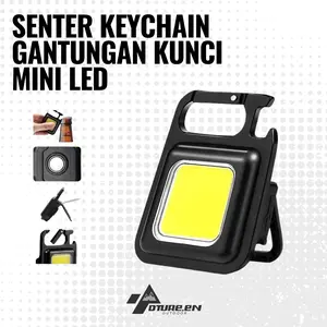 Senter Mini LED COB Gantungan Kunci Besi Lampu Kecil Keychain Camping Alumunium Cas USB Type-C - 800 Lumens
