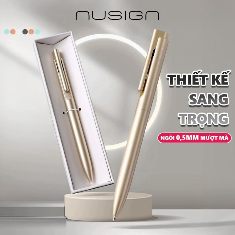 Bút Ký Cao Cấp Nusign Kèm Hộp Sang Trọng, Bút Gel Mực Đen Thân Nhựa Mạ Kim Loại Thiết Kế Hiện Đại Ngòi 0.5mm Viết Êm, Nhanh Khô