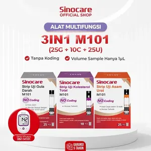 Strip Sinocare Kolsterol Gula Asam Urat 3in1 MT101 No Coding