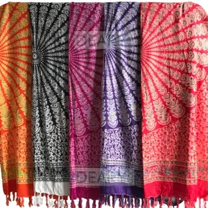 DEARY CO BALI Kain Pantai Rayon Motif Mandala Merak Rumbai Size Small 1,5 Meter Sarung Pantai Khas Bali Adem Lembut Ringan Ideal untuk Pantai