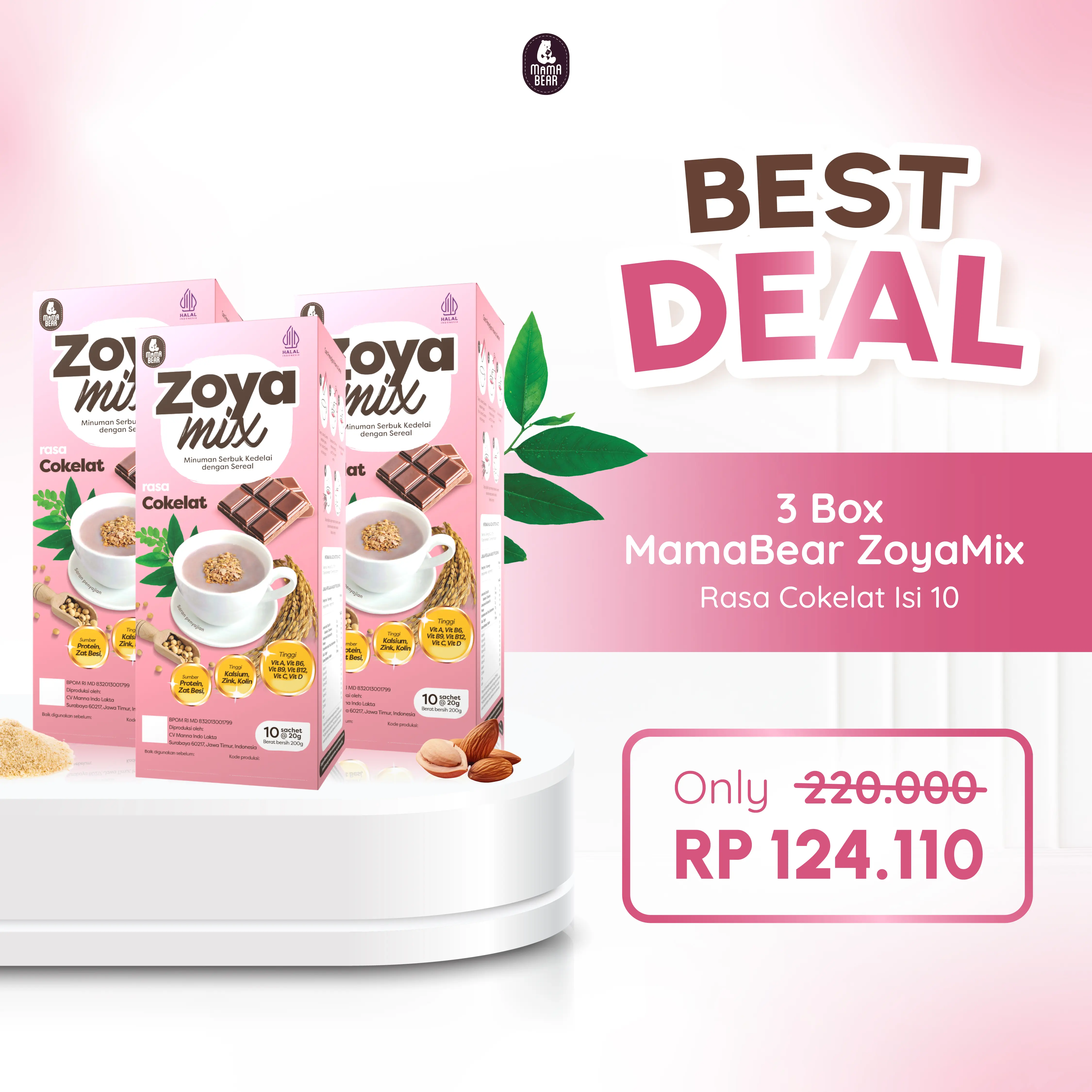 [PROMO BUNDLING 3 BOX] MamaBear ZoyaMix Cokelat Isi 10 - Sereal Kaya Nutrisi untuk Ibu Menyusui Halal BPOM