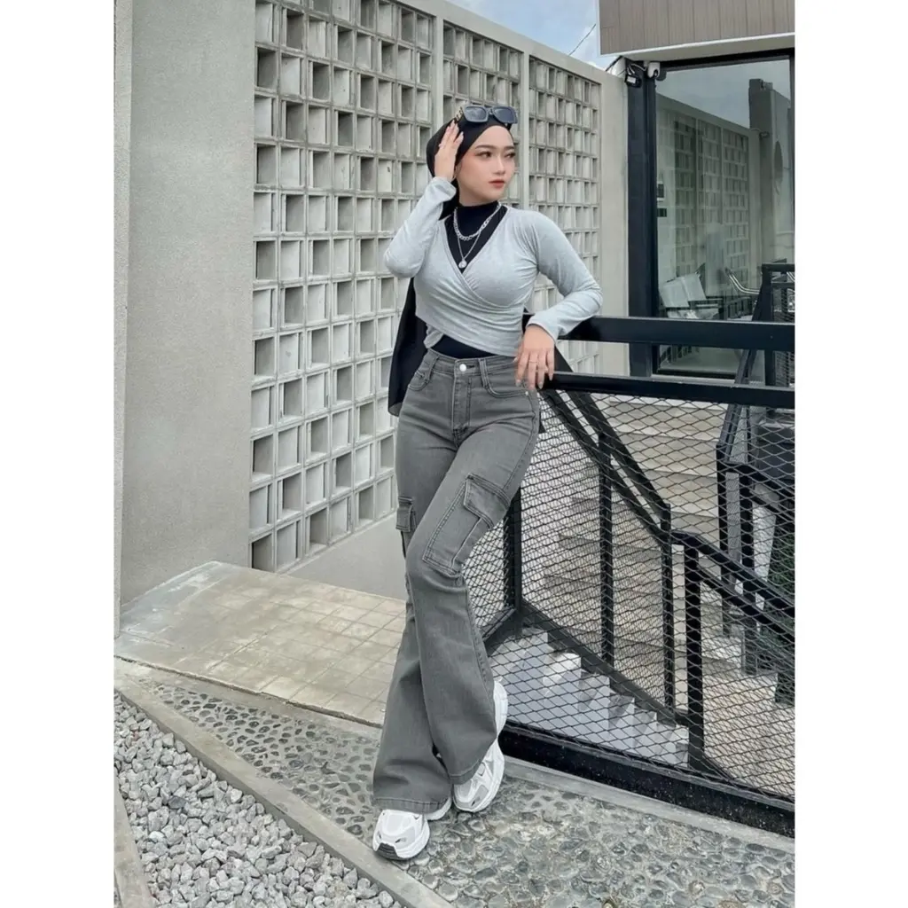 Cutbray Cargo Jeans Highwaist Wanita 27-42 Big Size Celana  Denim Panjang Stretch cutbray jeans wanita