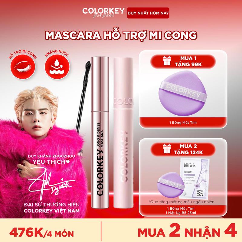   OFFICIAL  Mascara COLORKEY Volumizing & Curling Hoặc Long & Dense Hỗ Trợ Giúp Mi Dài Tơi Tạo Cảm Giác Mi Dày Tự Nhiên Nhanh Khô Không Lem Trôi 